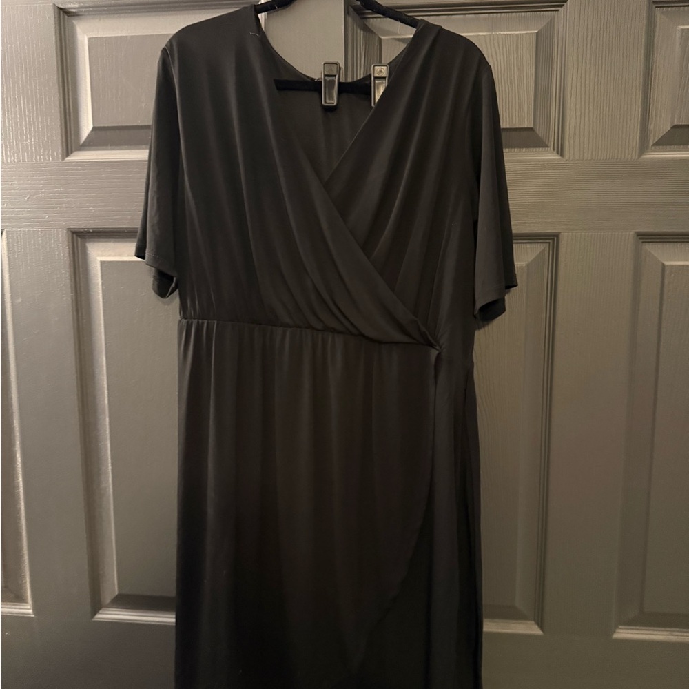 Covington Black Faux-Wrap Midi Dress